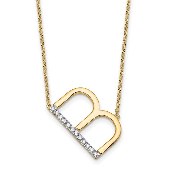 Kazi Luxury 14k Yellow Gold Sideways Diamond Initial B Necklace